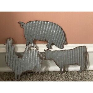 3 Set Chicken COW PIG METAL SCULPTURE SIGN Rustic Country  Kitchen Home Decor